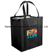 Custom Logo Printed Black Non-Woven Insulated Cooler Shopping Bag